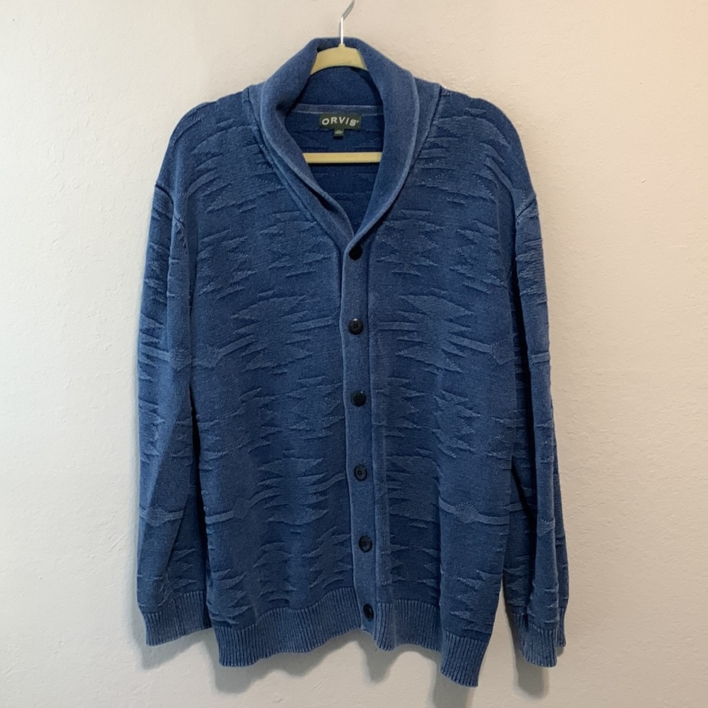 Orvis Blue Southwestern Aztec Print Cardigan Sweater
